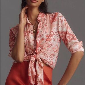 Anthropologie Pilcro Romy Relaxed Coral Pink Button-Down Shirt